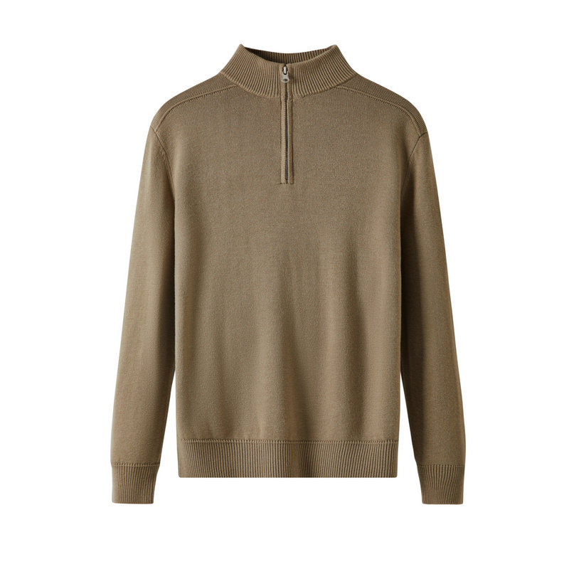 Men's Wool Stand-Collar Long-Sleeve Polo Shirt